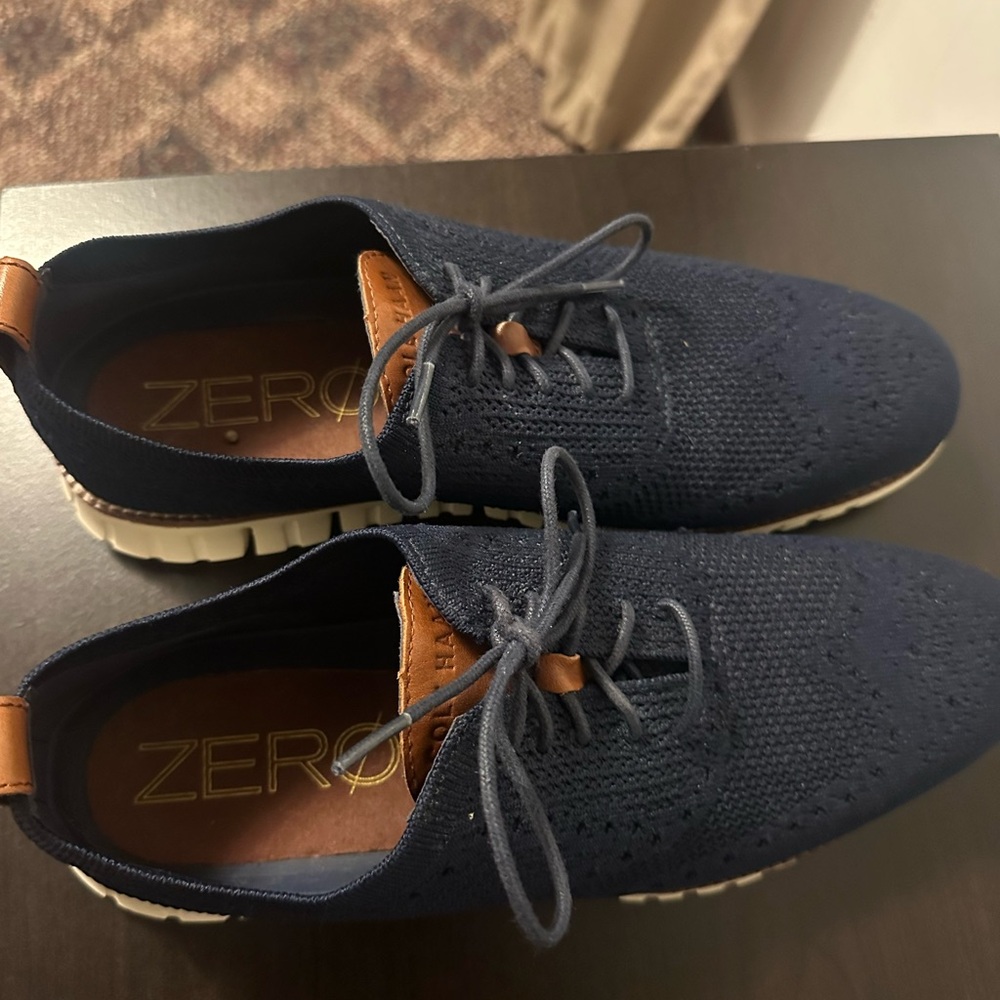 Cole Haan Navy Knit Oxford Shoes - Picture 2 of 4